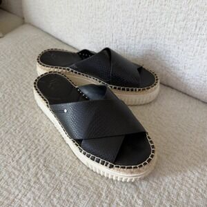Franco Sarto Birch Platform Sandals Faux Leather 6.5 Black Espadrille